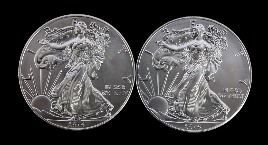 2 ONE TROY OUNCE .999 SILVER EAGLE 2014 (1 of 2)