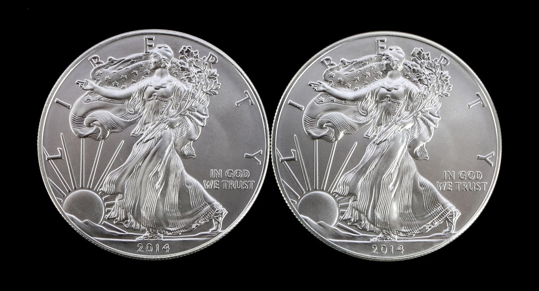 2 ONE TROY OUNCE .999 SILVER EAGLE 2014 (1 of 2)