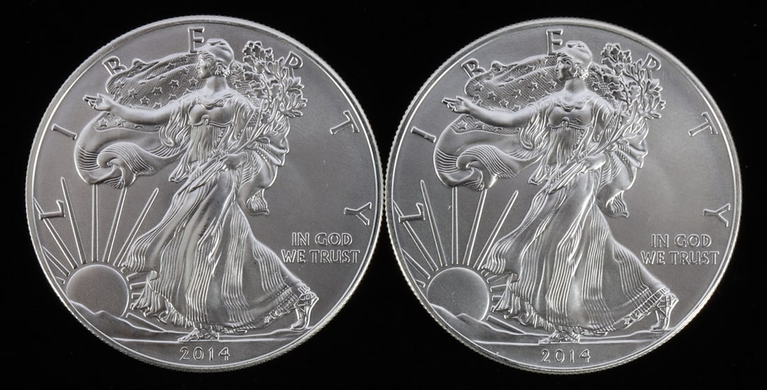 2 ONE TROY OUNCE .999 SILVER EAGLE 2014 (1 of 2)