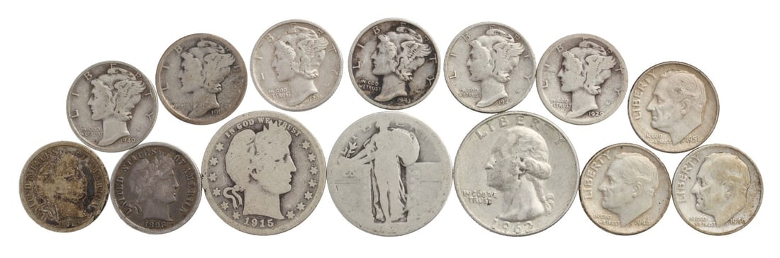 PRE-1964 US CONSTITUTIONAL SILVER $1.85 FACE VALUE: $1.85 face value's worth of pre-1969 90% silver coins. This lot has a reserve.