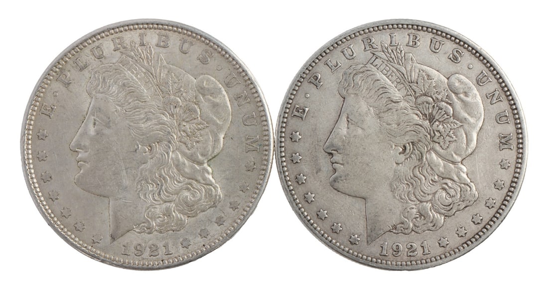 US SILVER MORGAN DOLLARS 1921 D LOT OF 2 (1 of 3)