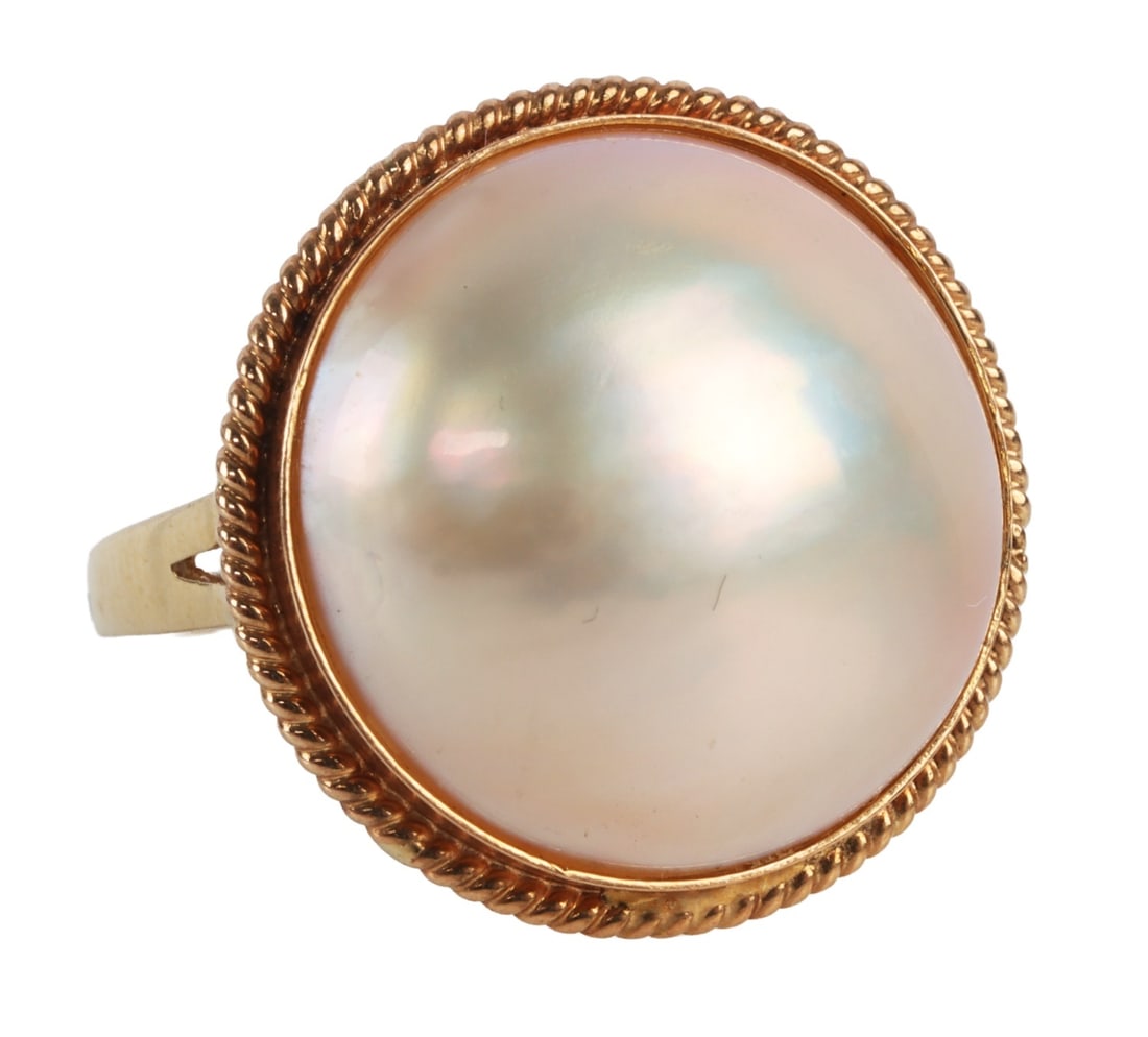 14KT 585 YELLOW GOLD SOLITAIRE PEARL RING (1 of 10)