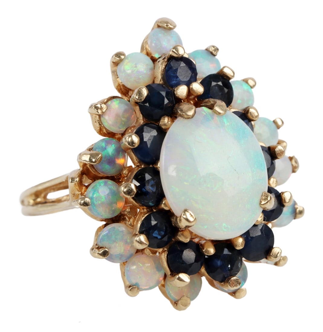 ANTIQUE 14KT GOLD OPAL SAPPHIRE COCKTAIL RING (1 of 9)