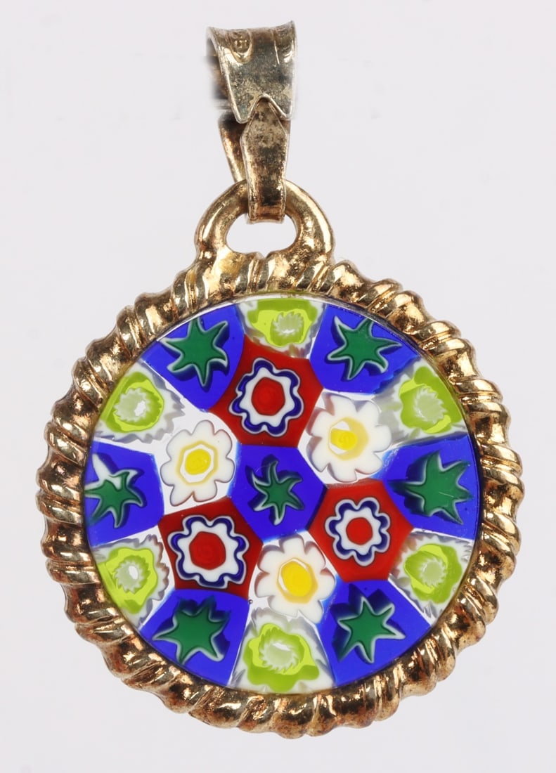 925 SIGNED MURANO GLASS PENDANT STERLING SILVER: Signed Murano glass pendant gold toned sterling silver. Stamped "925 star 2225" on ring. Size 0.80 X 0.70 X 0.08 inches. This lot has a reserve.