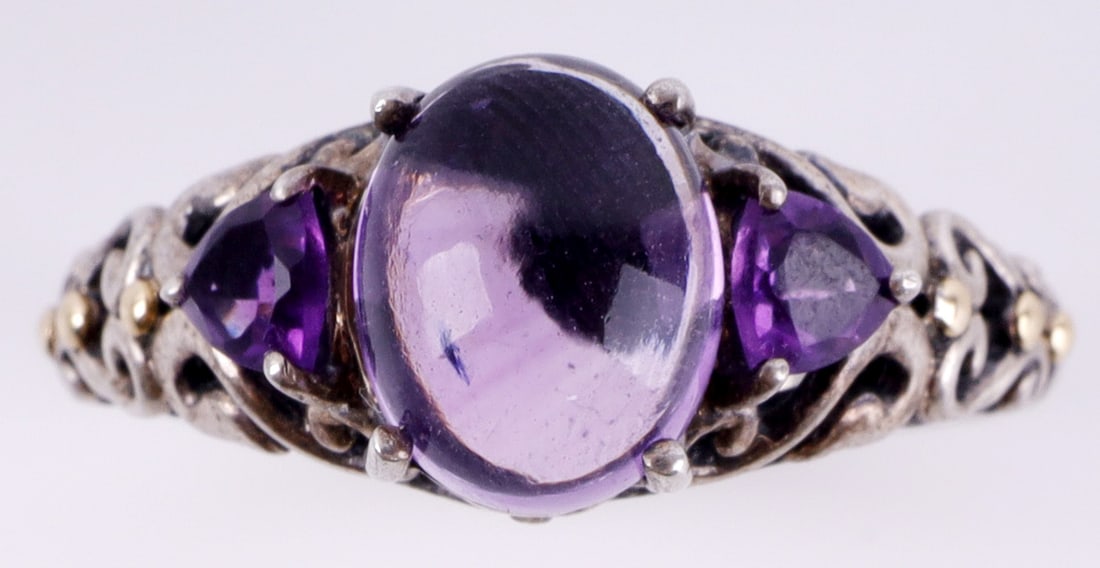 925 STERLING SILVER 18KT AMETHYST RING (1 of 6)
