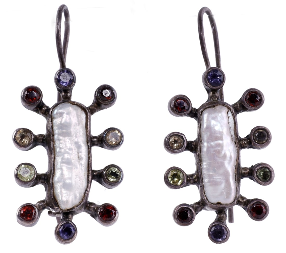 NATIVE AMERICAN 925 STERLING SILVER PEARL EARRINGS (1 of 4)