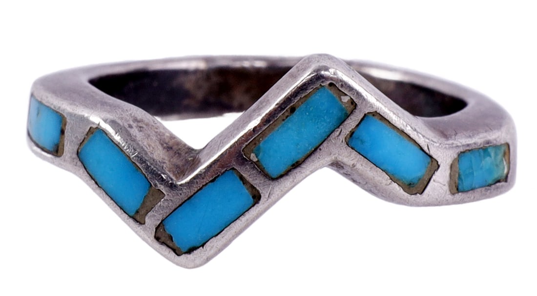 STERLING SILVER TURQUOISE INLAYED RING (1 of 7)