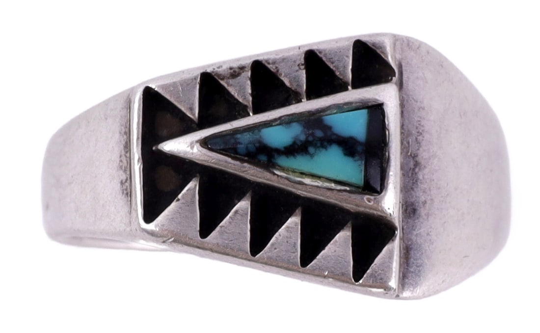 ZUNI STERLING SILVER TURQUOISE RING - 2