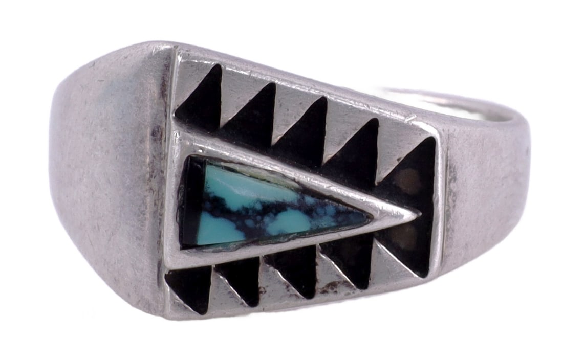 ZUNI STERLING SILVER TURQUOISE RING - 4