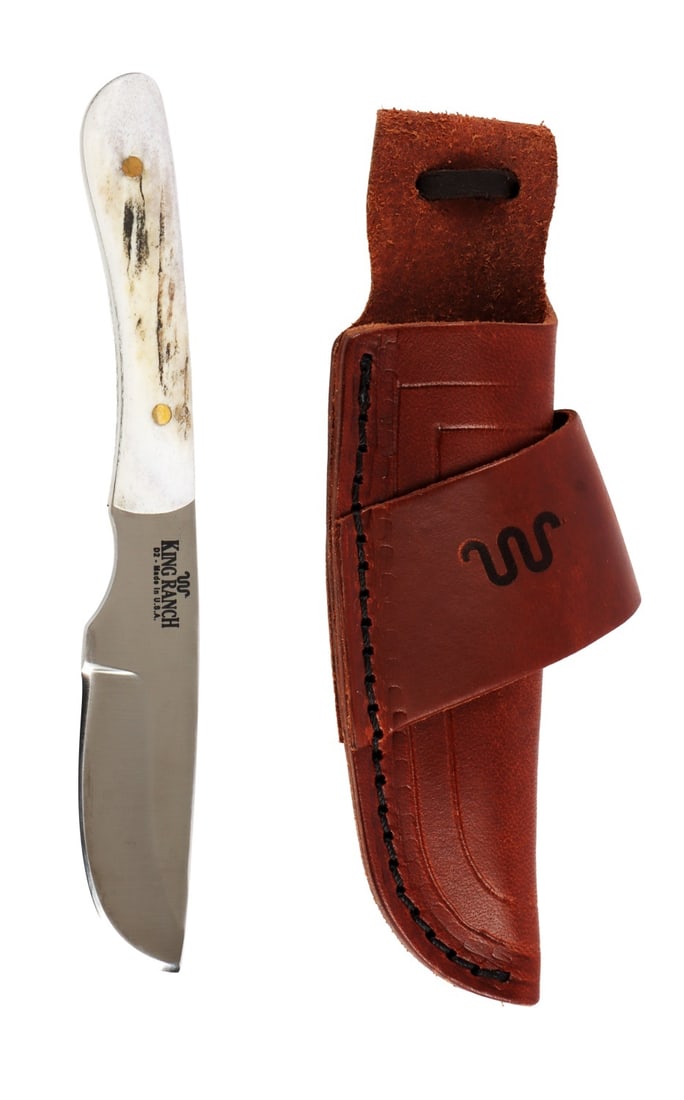 KING RANCH TRAPPER GAMER KNIFE: Designed by a world-famous Texas whitetail hunting guide as his go-to knife for field dressing deer, this knife is celebrated for its practicality and enduring quality. It features a free-hand hollow