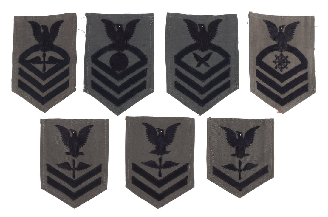 WWII US NAVY NYEC 1943-44 DATED RATE PATCH 7 PCS: Lot of seven (7) embroidered rate patches. All marked on reverse "1944," 1943" or "NYEC 1944."