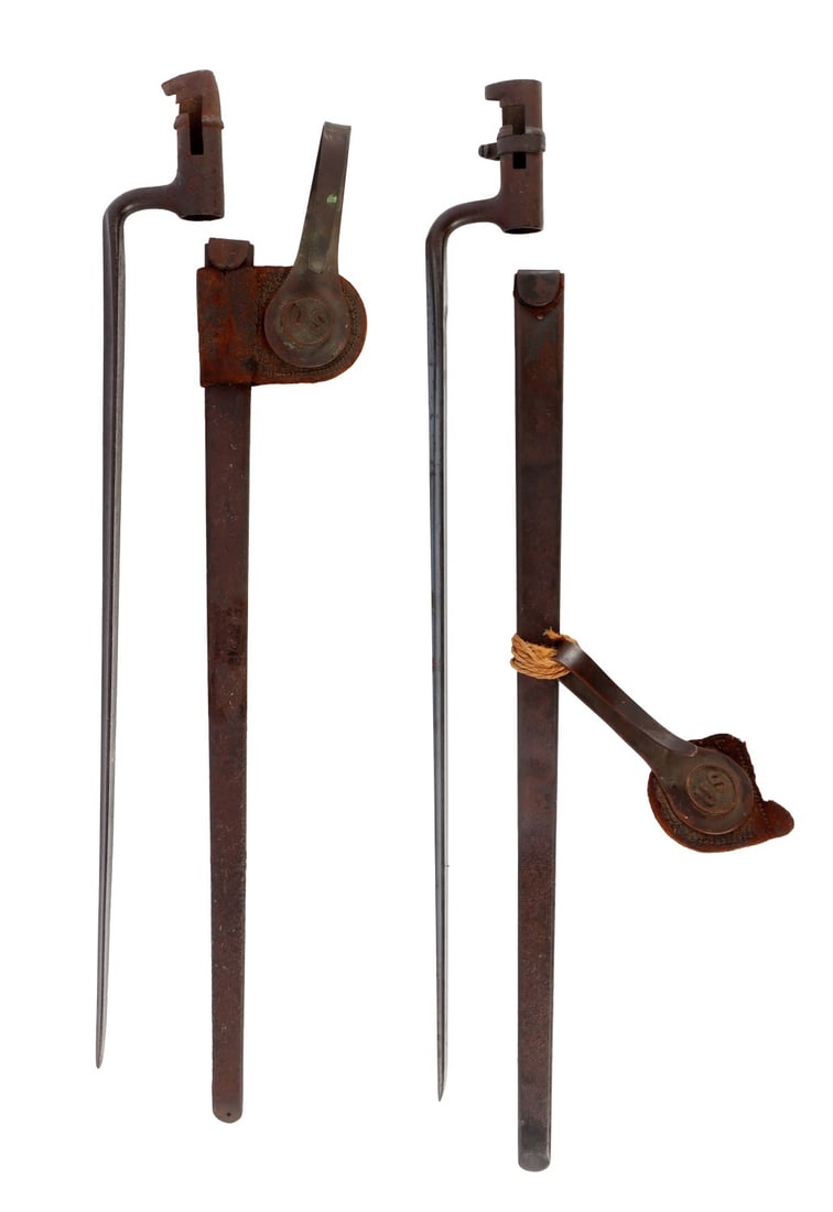 US MODEL 1855 & 1873 SOCKET BAYONETS: Lot of two (2) pieces. Includes US Model 1855 socket bayonet with scabbard and US Model 1873 socket bayonet with scabbard.