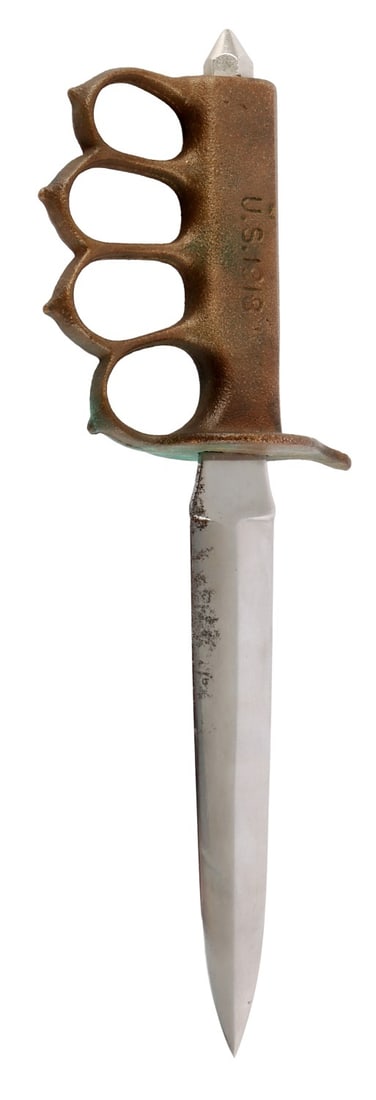 WWI US ARMY TRENCH FIGHTING KNUCKLE DUSTER KNIFE: This is a contemporary modern historic interpreter's piece. 11.75 inch total length.