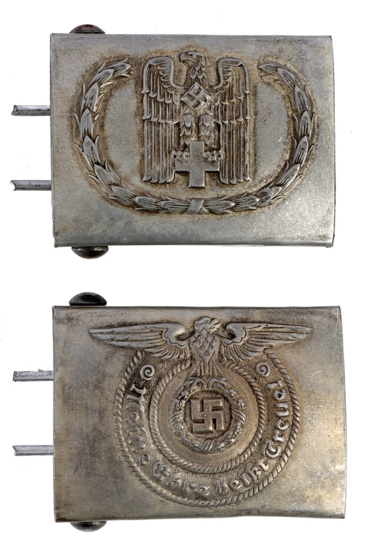 WWII GERMAN REICH SS & RED CROSS BUCKLE LOT OF 2: Two buckles from the German Third Reich. One SS with "Mein Ehre Heist Treue," the other with the German Red Cross.