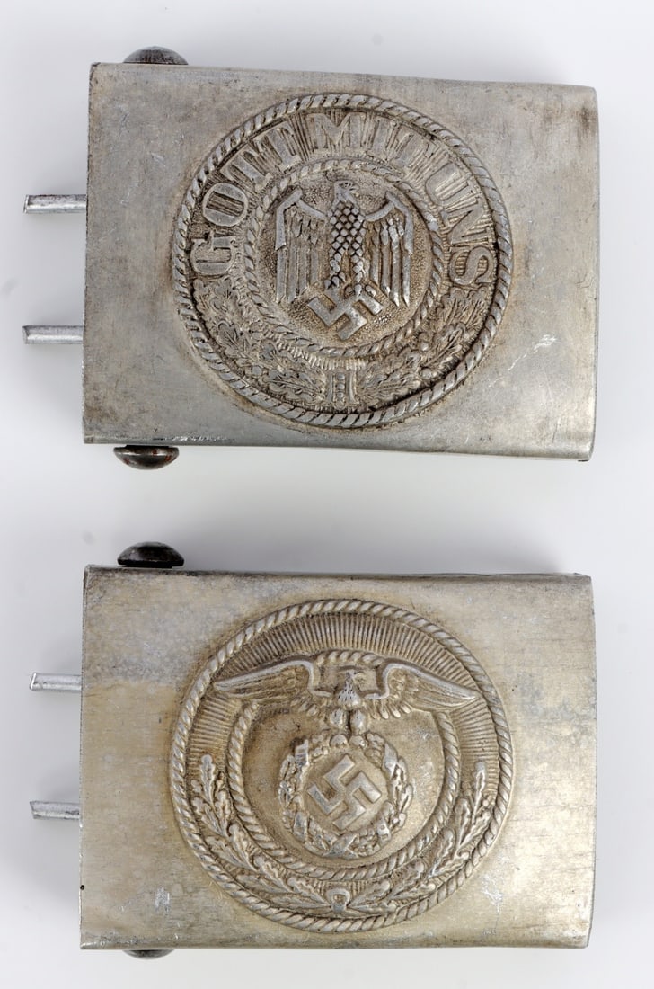 WWII GERMAN THIRD REICH HEER BELT BUCKLE LOT OF 2: Two buckles for the Heer of the Wehrmacht of the German Third Reich. One bears a Reichsadler and wreath, the other a Reichsadler and "Gott Mit Uns."