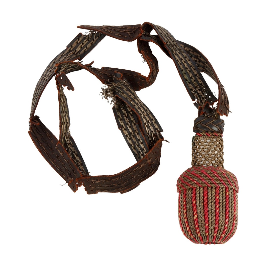 WWII GERMAN POLIZEI FEUERWEHR BAYONET PORTEPEE: German Police Fire Service bayonet portepee or sword knot. Bullion wire and leather construction.