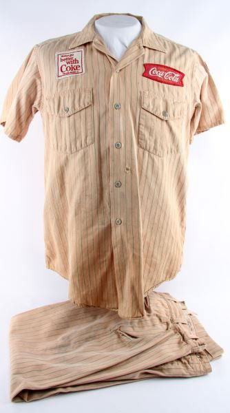 1960'S COCA COLA UNIFORM SHIRT AND PANTS TROUSERS: Size medium two coke patches and one sprite.