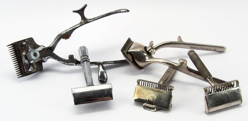 ANTIQUE RAZOR & HAIR CLIPPER LOT GEM EVER READY: Two Gem razors and one Ever Ready, also two hair clippers.