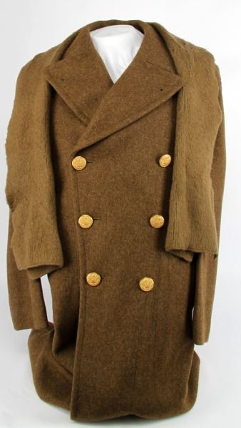 WWII USAAF 1941 GREEN DOUBLE BREASTED WOOL COAT: Includes one US Army Air Force double breasted overcoat and wool scarf. Both in very good condition.