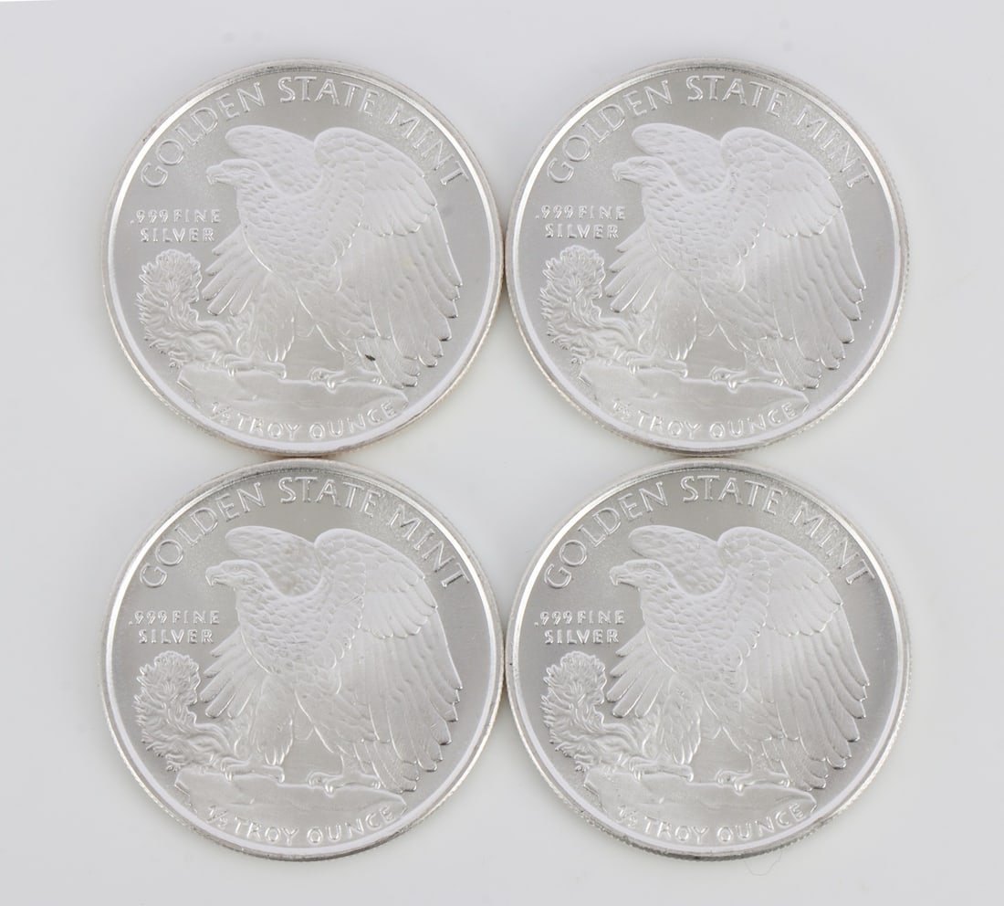 4 HALF OUNCE .999 SILVER EAGLE ROUNDS - 2