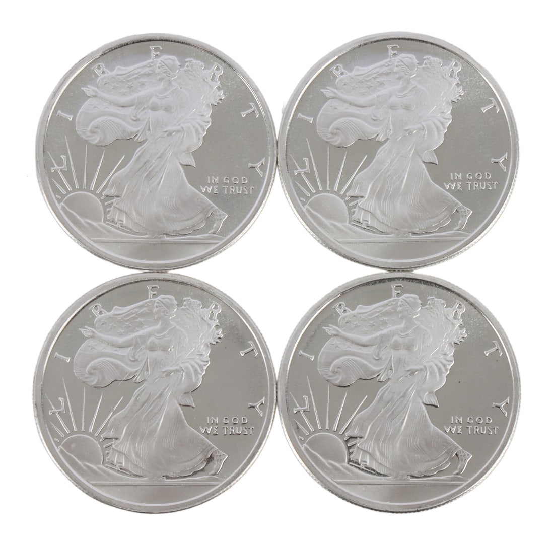 4 HALF OUNCE .999 SILVER EAGLE ROUNDS: Fine silver. This lot has a reserve.