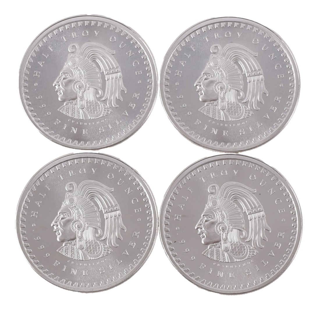 4 HALF TROY OUNCE .999 SILVER AZTEC ROUNDS: Fine Silver. This lot has a reserve.