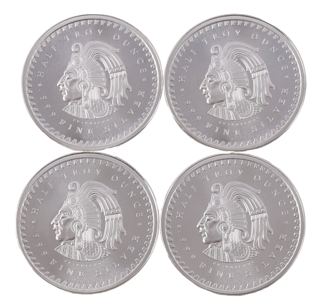 4 HALF TROY OUNCE .999 SILVER AZTEC ROUNDS: Fine Silver. This lot has a reserve.