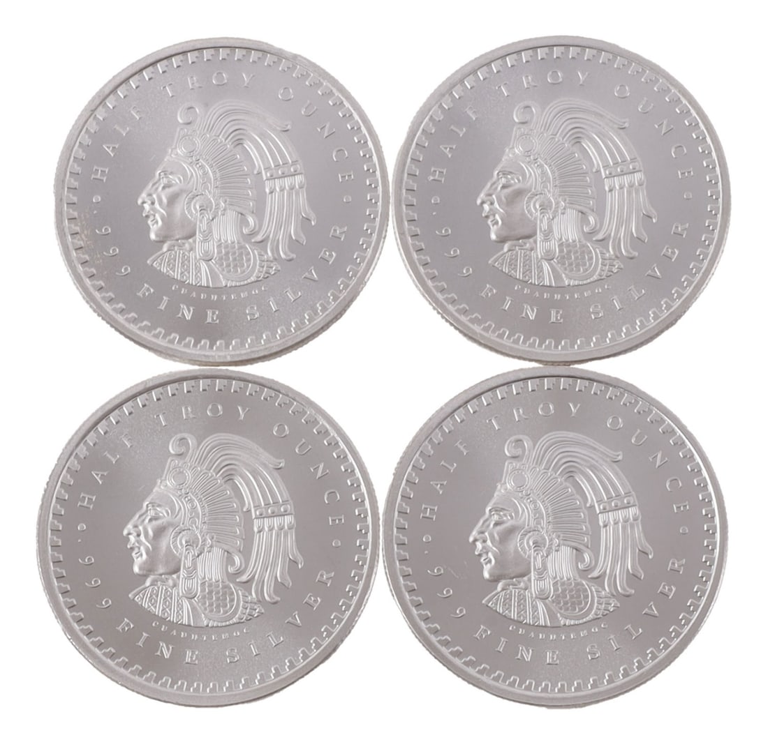 4 HALF TROY OUNCE .999 SILVER AZTEC ROUNDS: Fine silver. This lot has a reserve.