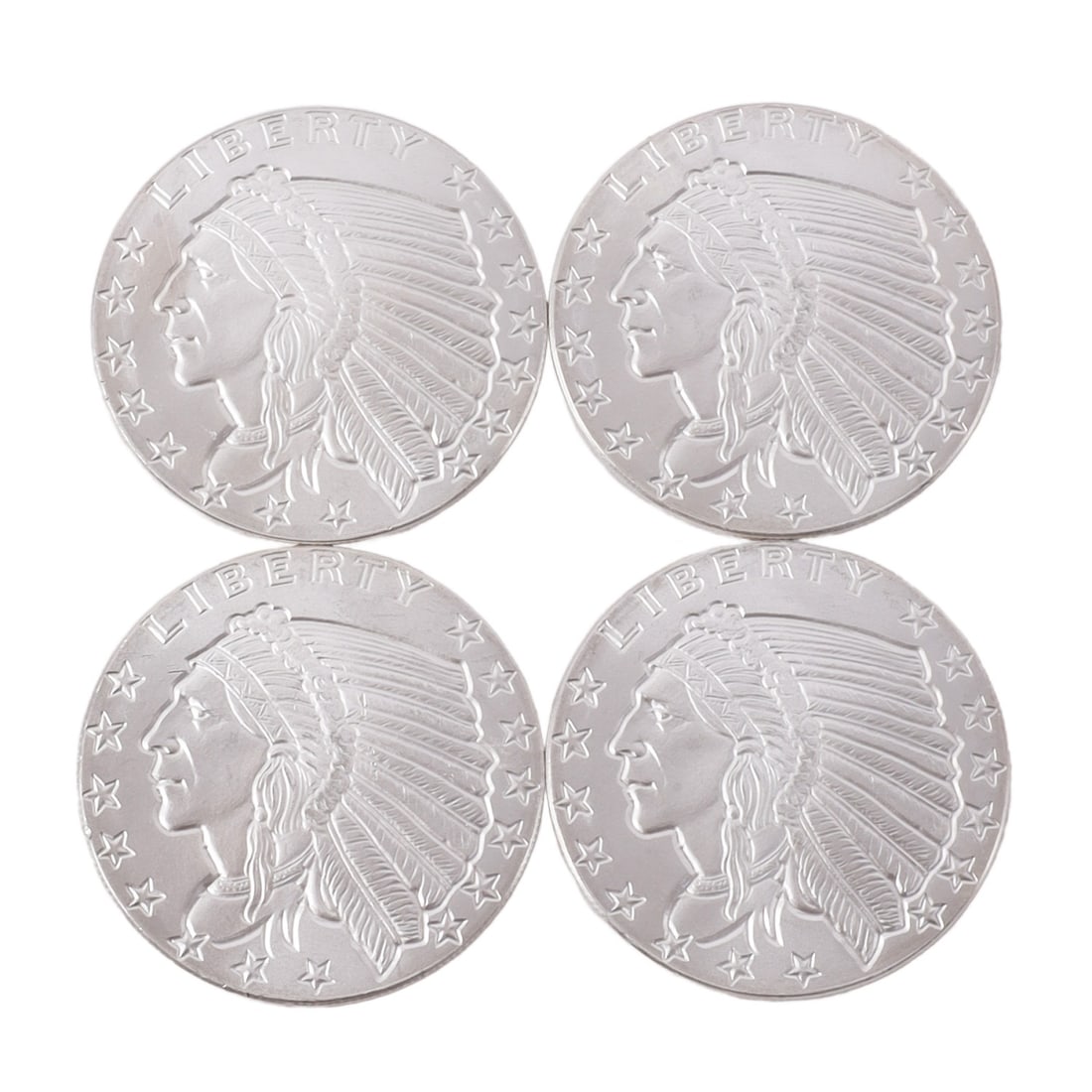 4 HALF TROY OUNCE .999 SILVER INDIAN HEAD ROUNDS: Fine silver. This lot has a reserve.