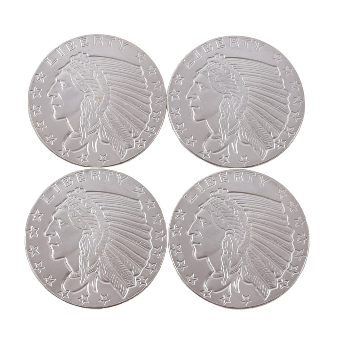 4 HALF TROY OUNCE .999 SILVER INDIAN HEAD ROUNDS: Fine silver. This lot has a reserve.
