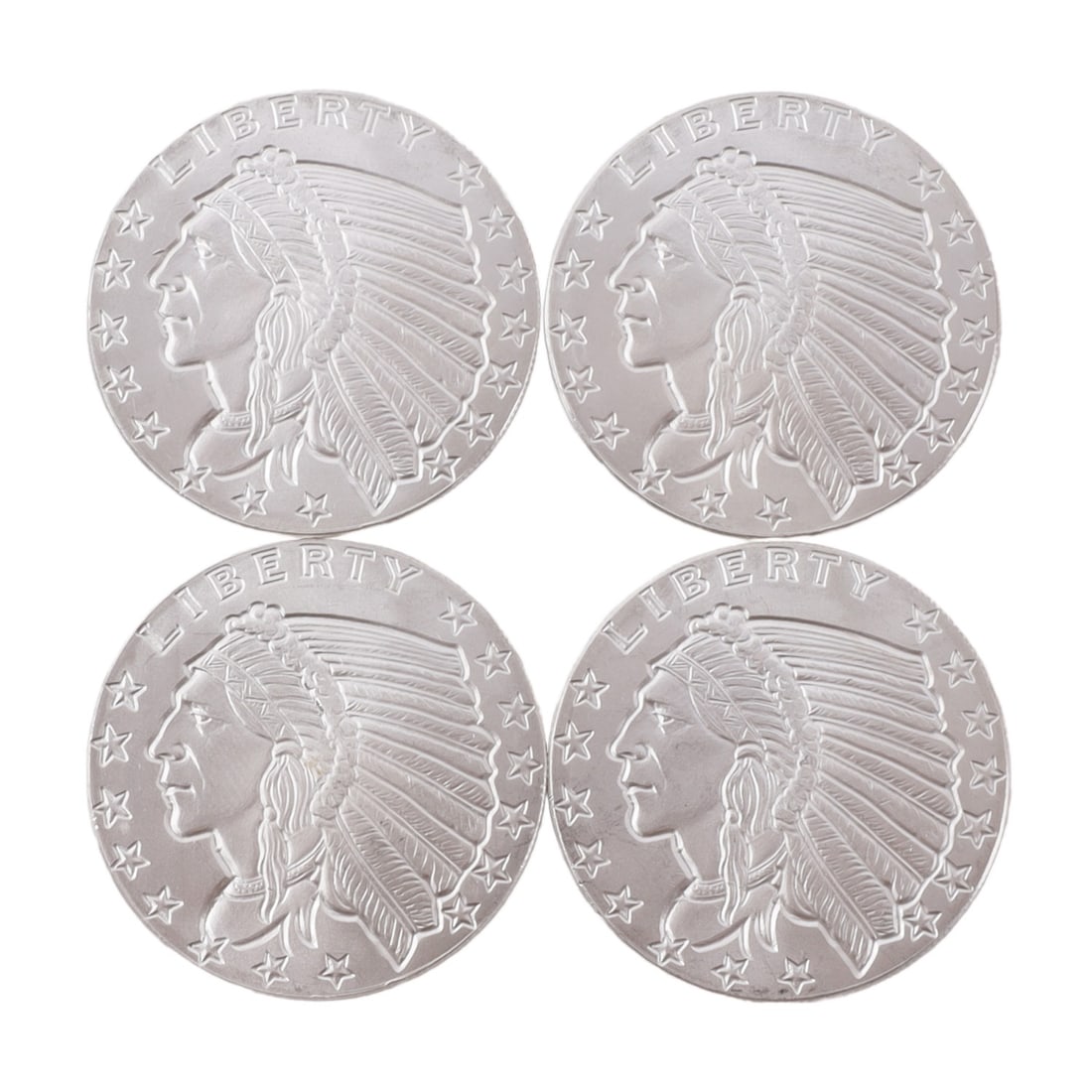 4 HALF TROY OUNCE .999 SILVER INDIAN HEAD ROUNDS: Fine silver. This lot has a reserve.