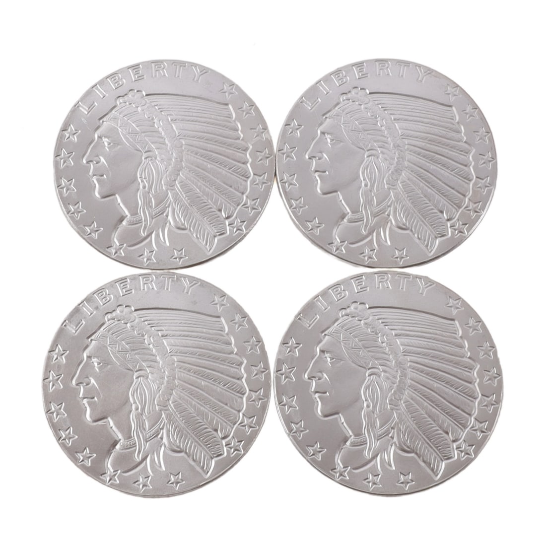 4 HALF TROY OUNCE .999 SILVER INDIAN HEAD ROUNDS: Fine silver. This lot has a reserve.
