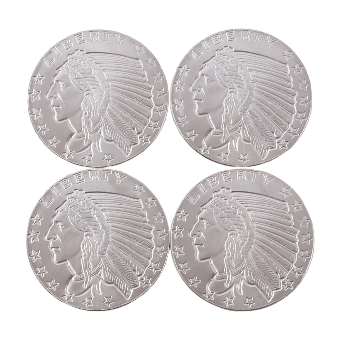 4 HALF TROY OUNCE .999 SILVER INDIAN HEAD ROUNDS: Fine silver. This lot has a reserve.