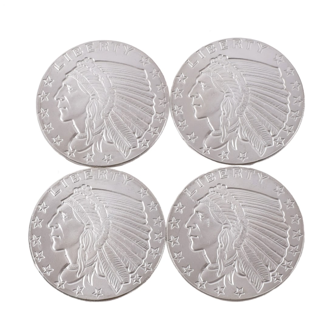 4 HALF TROY OUNCE .999 SILVER INDIAN HEAD ROUNDS: Fine silver. This lot has a reserve.