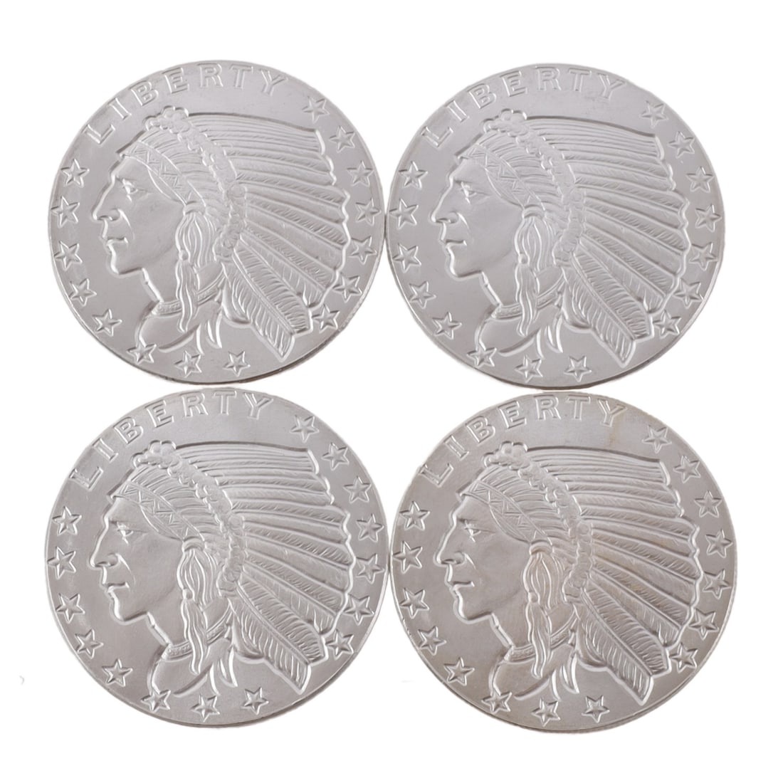 4 HALF TROY OUNCE .999 SILVER INDIAN HEAD ROUNDS: Fine silver. This lot has a reserve.
