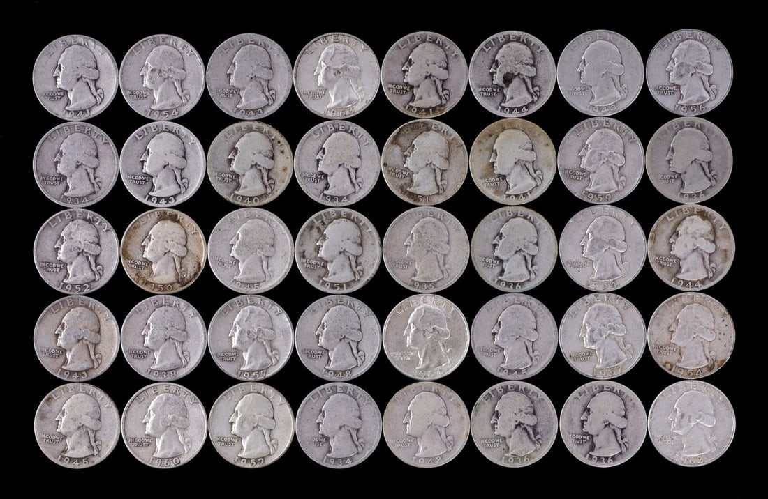 $10 FACE VALUE US CONSTITUTIONAL SILVER PRE-1964: All quarters. This lot has a reserve.