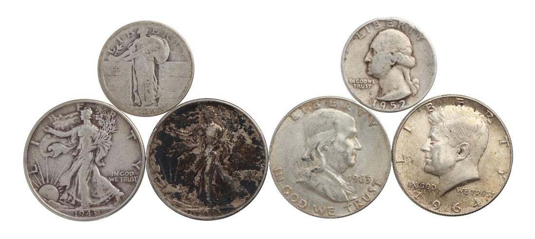 US PRE-1965 90% CONSTITUTIONAL SILVER $2.50 FACE: Mixed coins, all US 90% silver. This lot has a reserve.