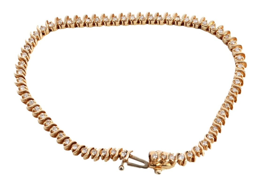 14KT YELLOW GOLD DIAMOND TENNIS BRACELET (1 of 5)