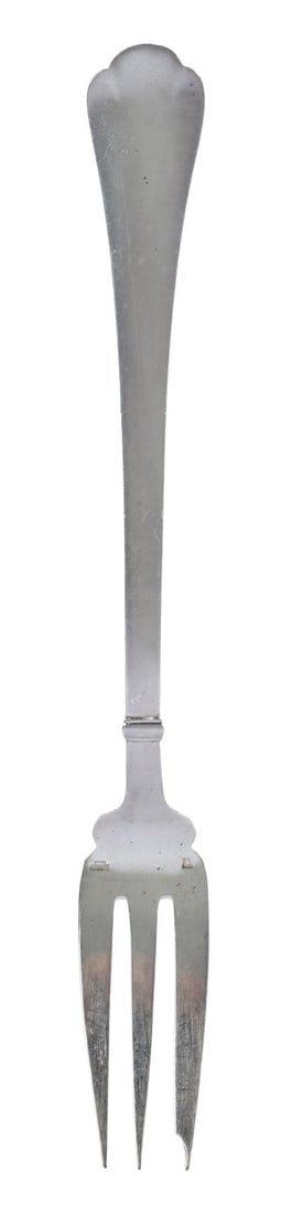 JEAN PUIFORCAT STERLING SILVER SERVING FORK: Puiforcat marked. It measures 10 1/4 inches. Weighs 100 grams. This lot has a reserve.