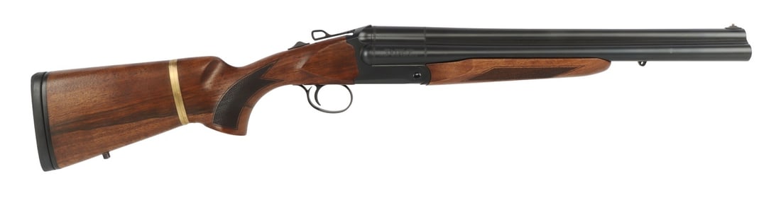CHIAPPA TRIPLE THREAT 3-BARREL 12 GA SHOTGUN: Chiappa Triple Threat three-barrel break-action shotgun, 12 gauge, 3-inch chamber. Barrel length 18.5 inches. Threaded choke tubes installed. Boxlock extractor action, brass bead front sight, checkere