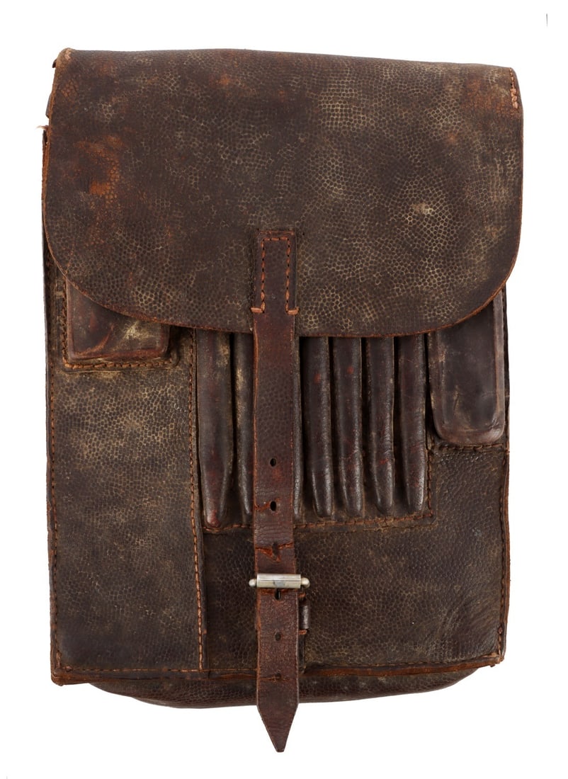 WWII LUFTWAFFE LEATHER DISPATCH MAP CASE LBA (S): Leather dispatch or map case with eraser. Underside of top flap marked "LBA(S)." Provenance: Estate of a US service member who saw combat in both North Africa and Italy.
