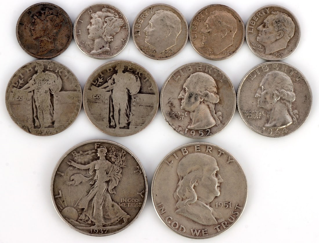 PRE-1964 US CONSTITUTIONAL SILVER $2.50 FACE VALUE: $2.50 face value's worth of pre-1969 90% silver coins. This lot has a reserve.