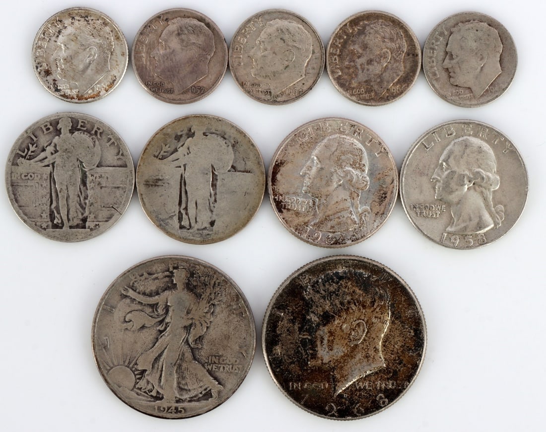 PRE-1964 US CONSTITUTIONAL SILVER $2.50 FACE VALUE: $2.50 face value's worth of pre-1969 90% silver coins. This lot has a reserve.