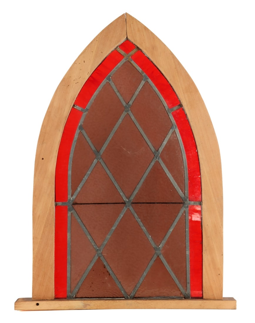 STAINED GLASS WINDOW FROM A PENNSYLVANIA CHURCH: A stained glass window from a church in Pennsylvania. This piece shows evidence of two types of stained glass in varying levels of ripple effect. The construction of these windows is strongly indicati