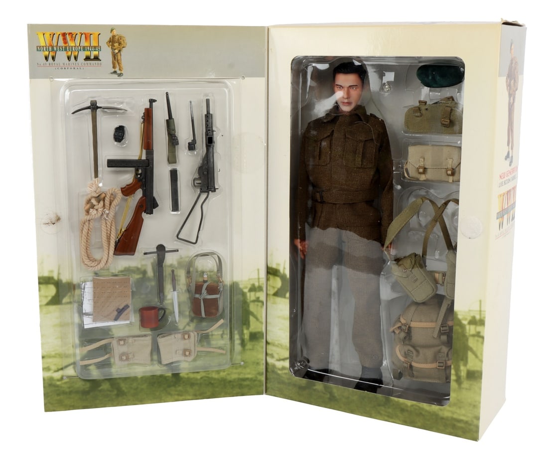 DRAGON 70181 WWII BRITISH ROYAL MARINES COMMANDO: Dragon Models No. 70181 WWII British No. 45 Royal Marines Commando (Corporal) "Mark Bixby." 1:6 scale. UPC 089195701817.