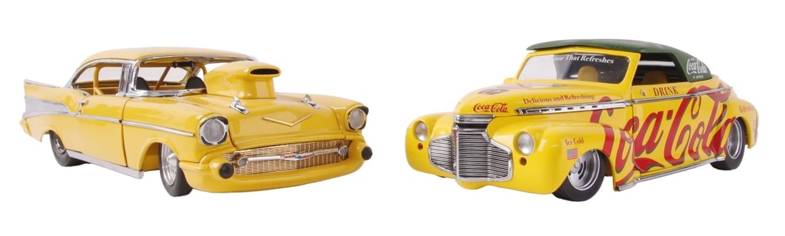 TWO CHEVY MODELS FROM THE DANBURY MINT: 1) 1957 Chevy Pro Street Hard Top. 2) Coca Cola Chevy hot rod.