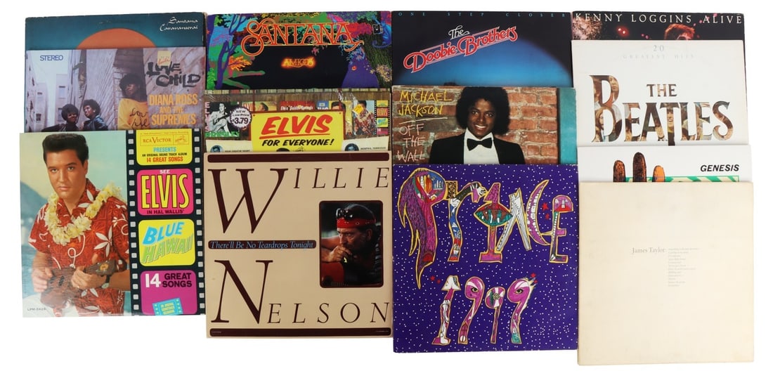 1960s-1980s POP SOUL ROCK VINYL RECORD LOT OF 12: Lot of TWELVE record albums of assorted classic pop, rock & roll and soul artists from 1960s-1980s. Includes records like Michael Jackson 'Off The Wall' Elvis Presley 'Blue Hawaii' & 'Elvis For Everyo