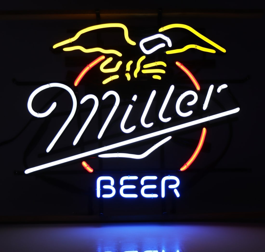 CLASSIC MILLER NEON EAGLE BEER SIGN: A neon eagle sign for Miller Beer. 20 inch width.