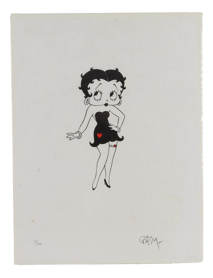 BETTY BOOP JUST WHISTLE ARTIST SIGNED LITHOGRAPH: "Just Whistle" ca. 1989. Limited edition artist-signed Betty Boop color lithograph on woven paper. Pencil signed by Grim Natwick lower right. Numbered 22 of 300 lower left. Published by Circle Fine Ar