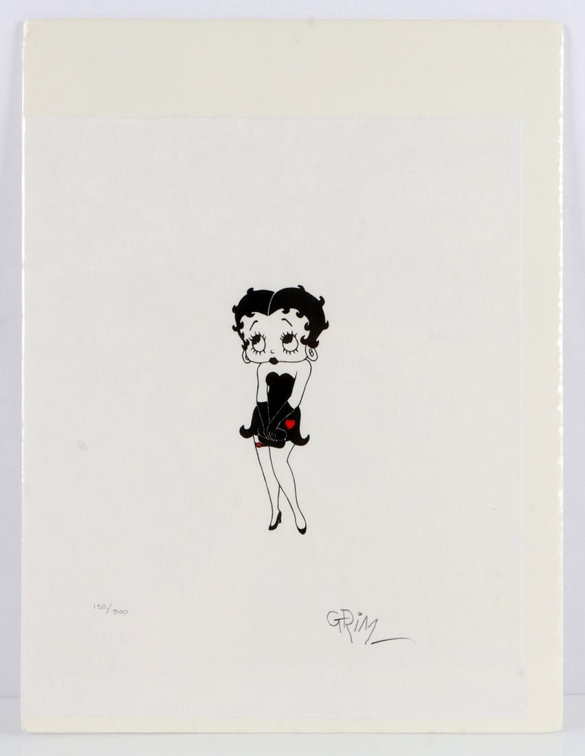BETTY BOOP THE BIG DATE ARTIST SIGNED LITHOGRAPH: "The Big Date" ca. 1989. Limited edition artist-signed Betty Boop color lithograph on woven paper. Pencil signed by Grim Natwick lower right. Numbered 132 of 300 lower left. Published by Circle Fine A